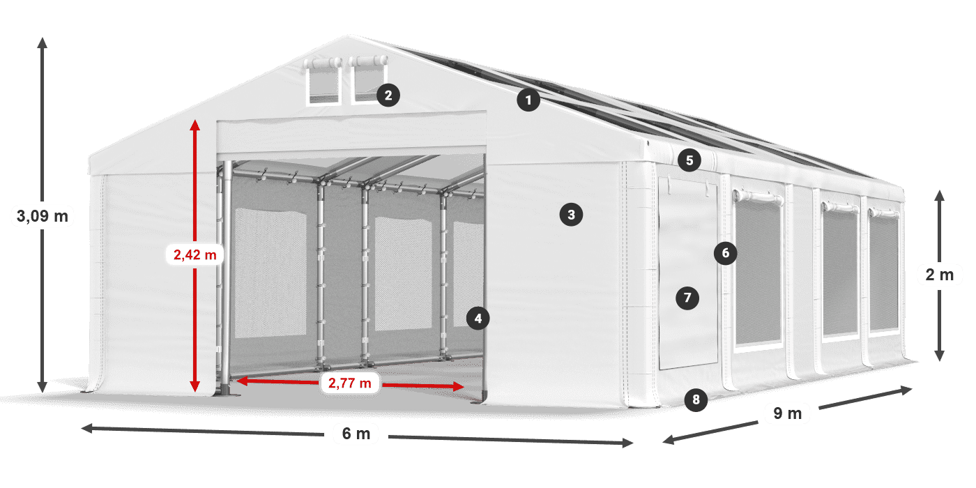 Toit: MS T 580 PVC Murs: SDM 500 PVC 2m légende