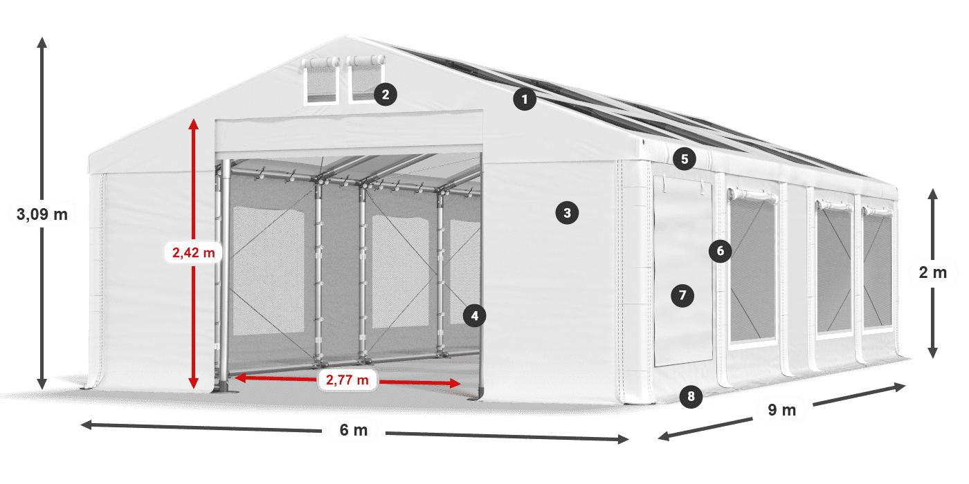 Toit: MS T 580 PVC Murs: SDM 500 PVC 2m légende