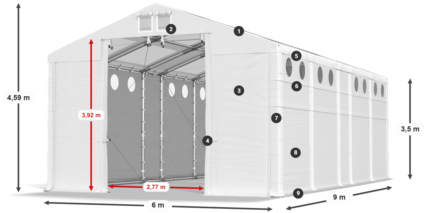 Toit: MS T 580 PVC Murs: MS O 580 PVC Légende de 3,5 m