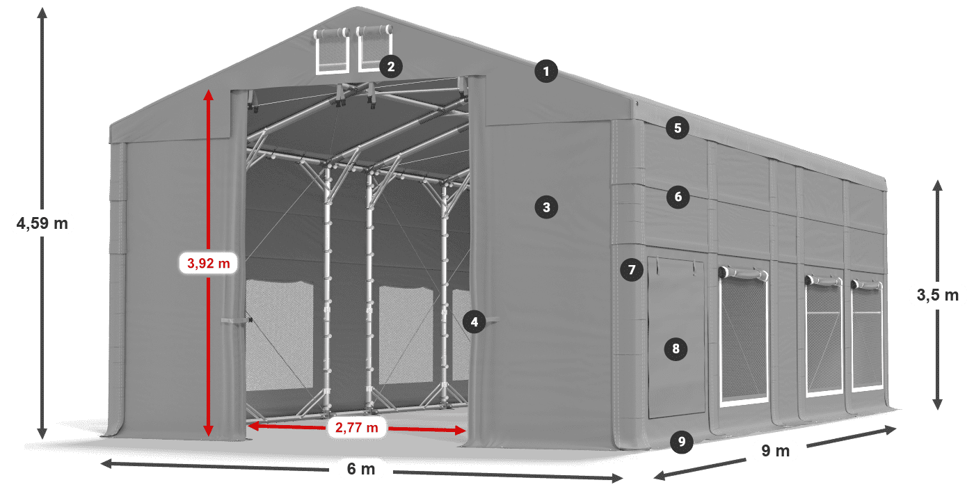 Toit: MS 580 PVC Murs: SD M 500 PVC Légende de 3,5 m