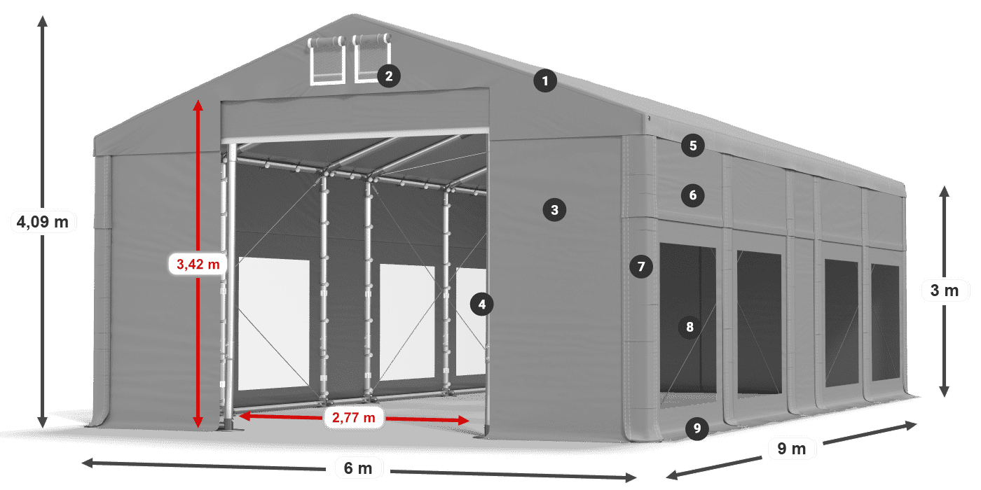 Toit: FR 620 PVC Murs: MS 580 PVC 3m légende