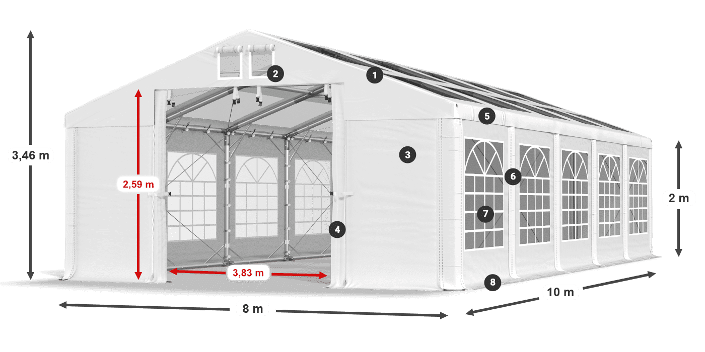 Toit: MS 580 PVC Murs: SD 500 PVC 2m légende