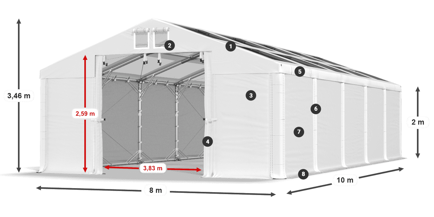 Toit: MS T 580 PVC Murs: SD 500 PVC 2m légende