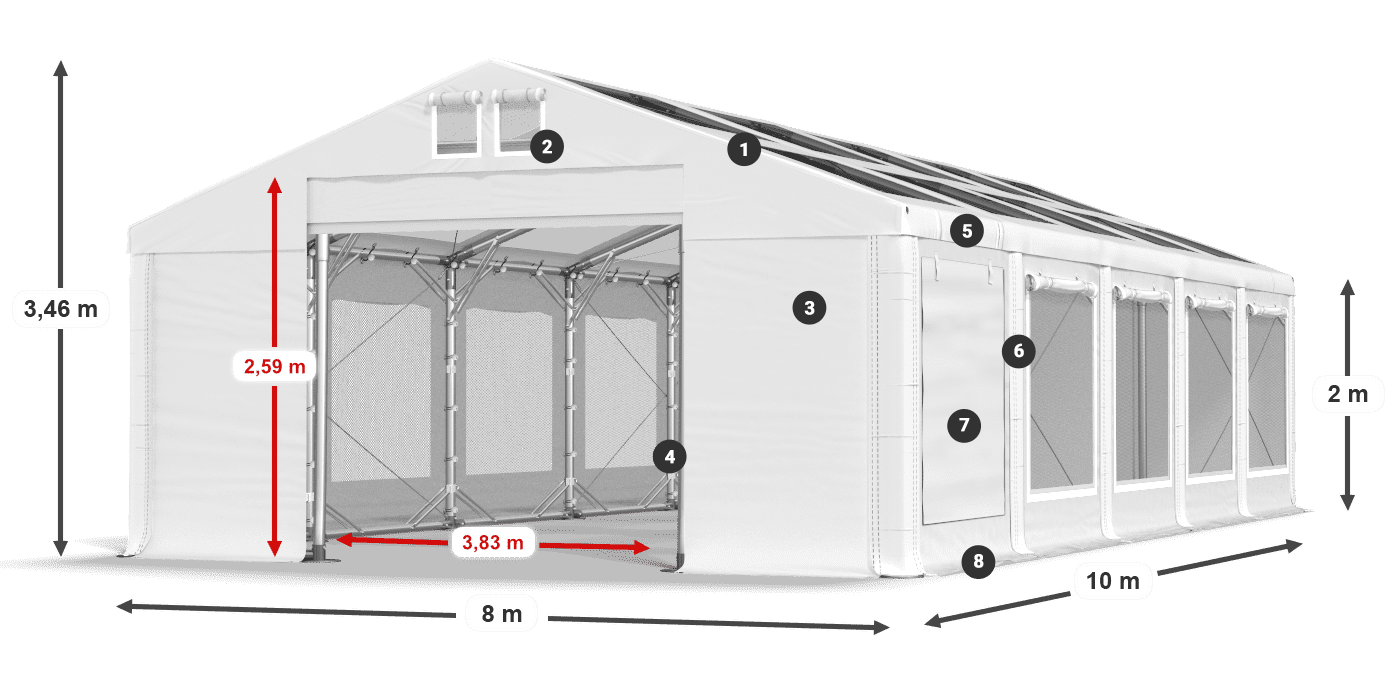 Toit: MS T 580 PVC Murs: SDM 500 PVC 2m légende