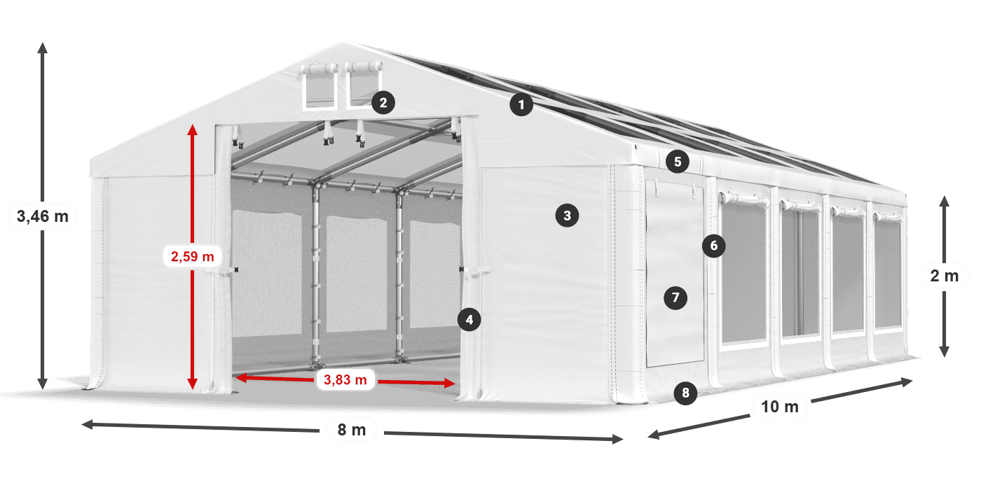 Toit: MS T 580 PVC Murs: SDM 500 PVC 2m légende