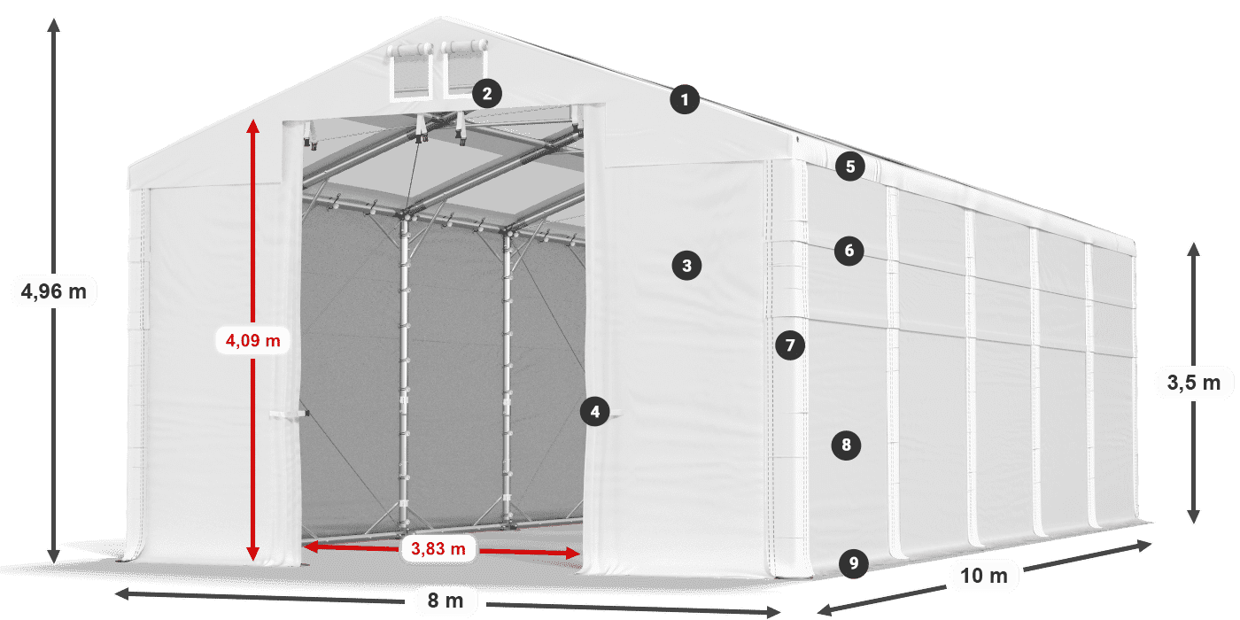 Toit: MS T 580 PVC Murs: FR 620 PVC Légende de 3,5 m