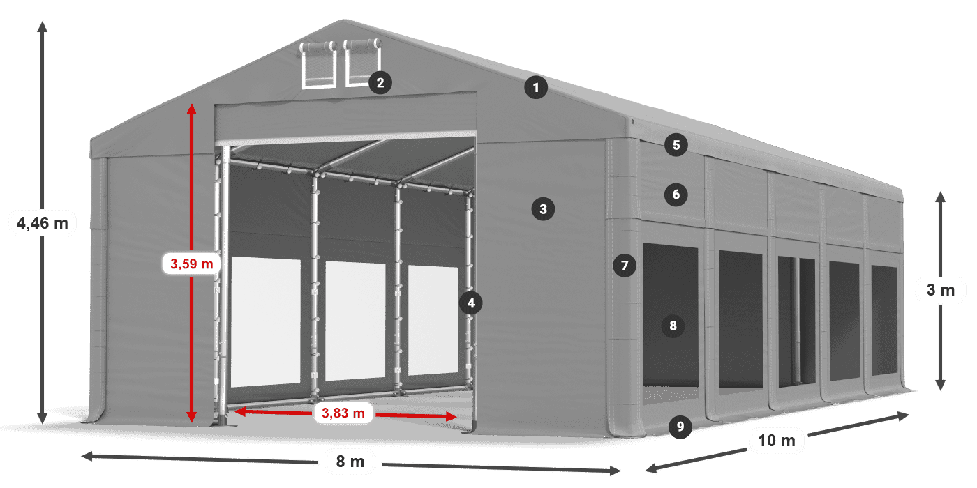 Toit: FR 620 PVC Murs: MS 580 PVC 3m légende