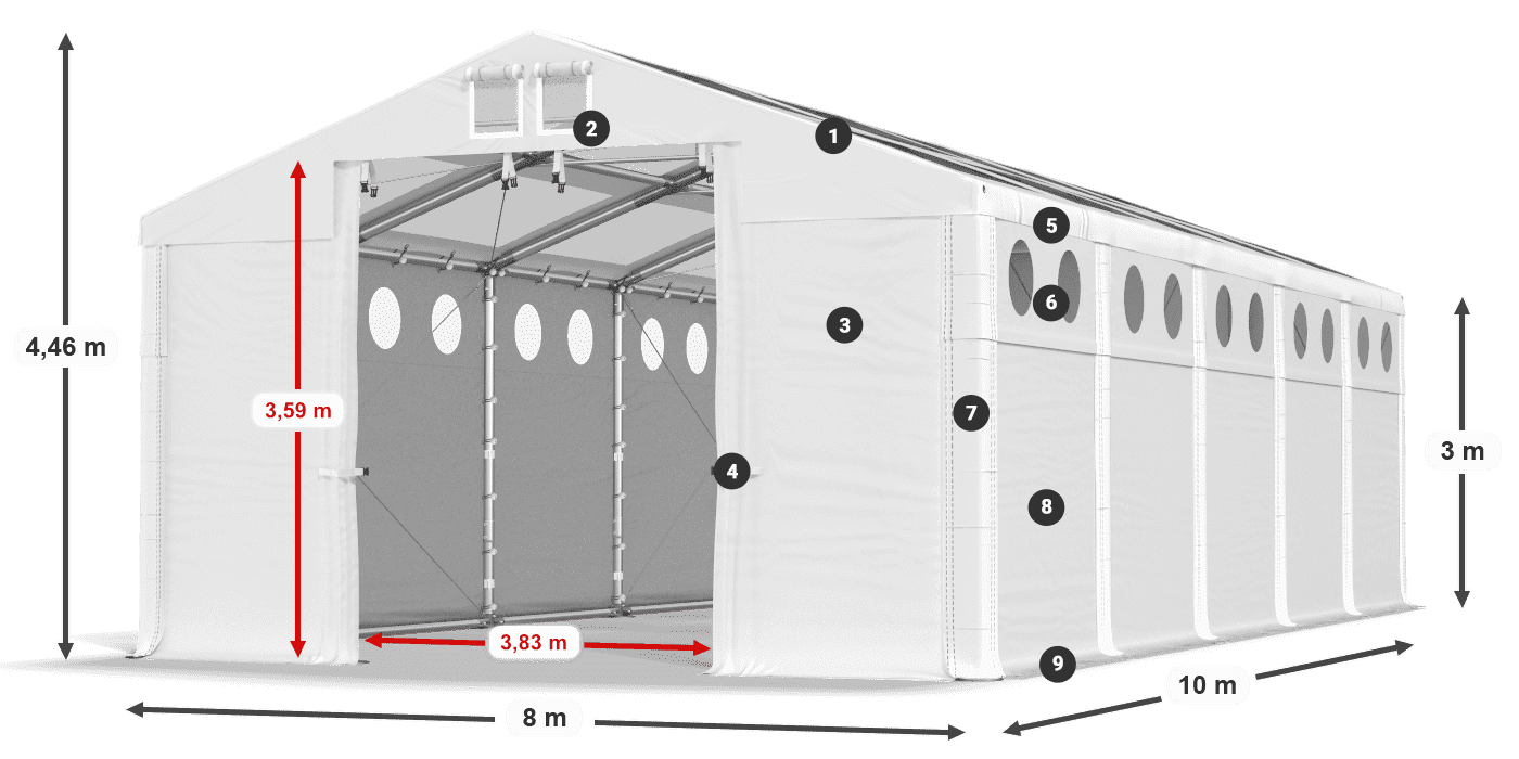 Toit: MS T 580 PVC Murs: FR O 620 PVC 3m légende