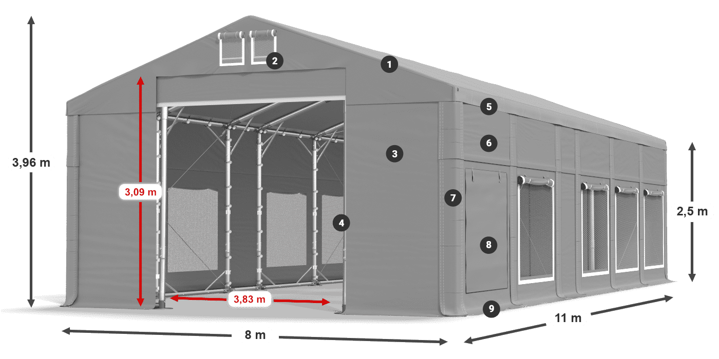 Toit: MS 580 PVC Murs: SD M 500 PVC Légende de 2,5 m