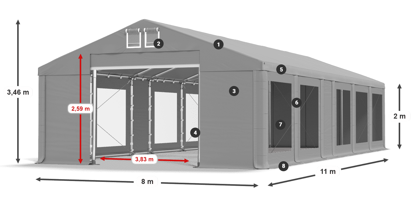 Toit: FR 620 PVC Murs: MS 580 PVC 2m légende
