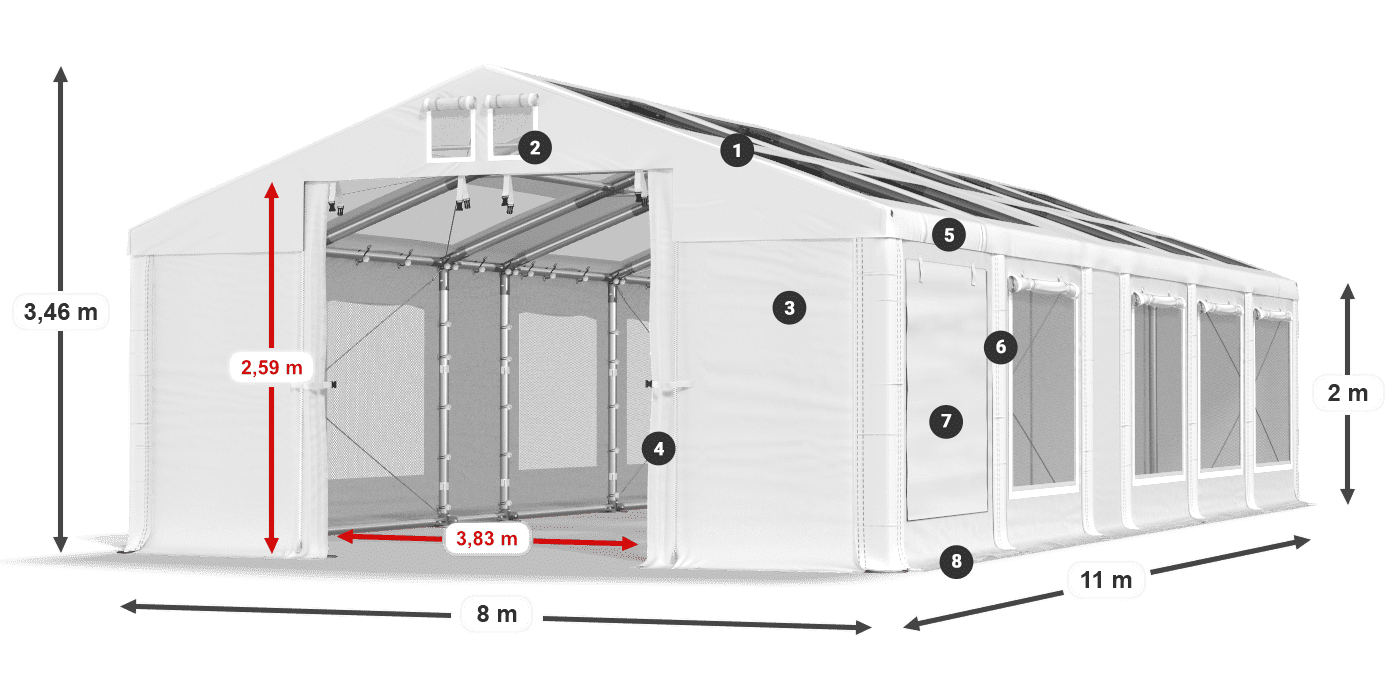 Toit: MS T 580 PVC Murs: SDM 500 PVC 2m légende