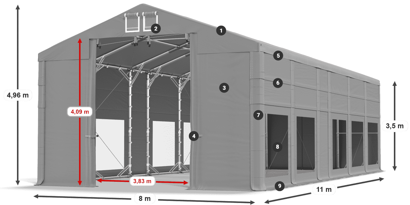 Toit: MS 580 PVC Murs: MS 580 PVC Légende de 3,5 m