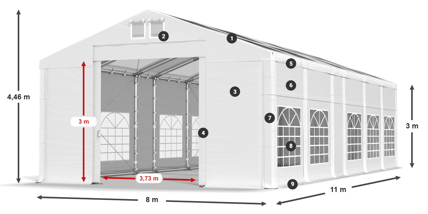 Toit: MS T 580 PVC Murs: SD Et 500 PVC 3m légende