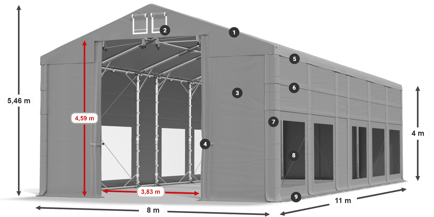 Toit: FR 620 PVC Murs: MS 580 PVC Légende de 4m