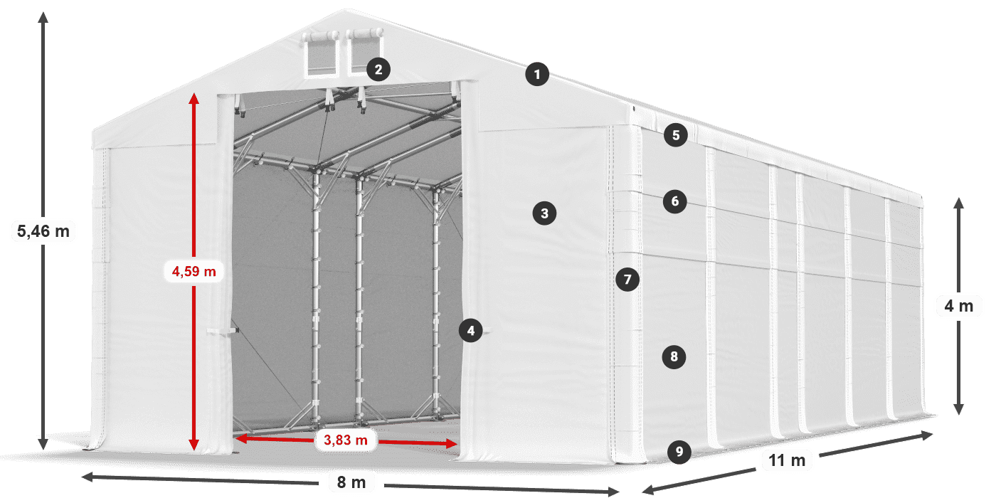 Toit: MS 580 PVC Murs: SD 500 PVC Légende de 4m