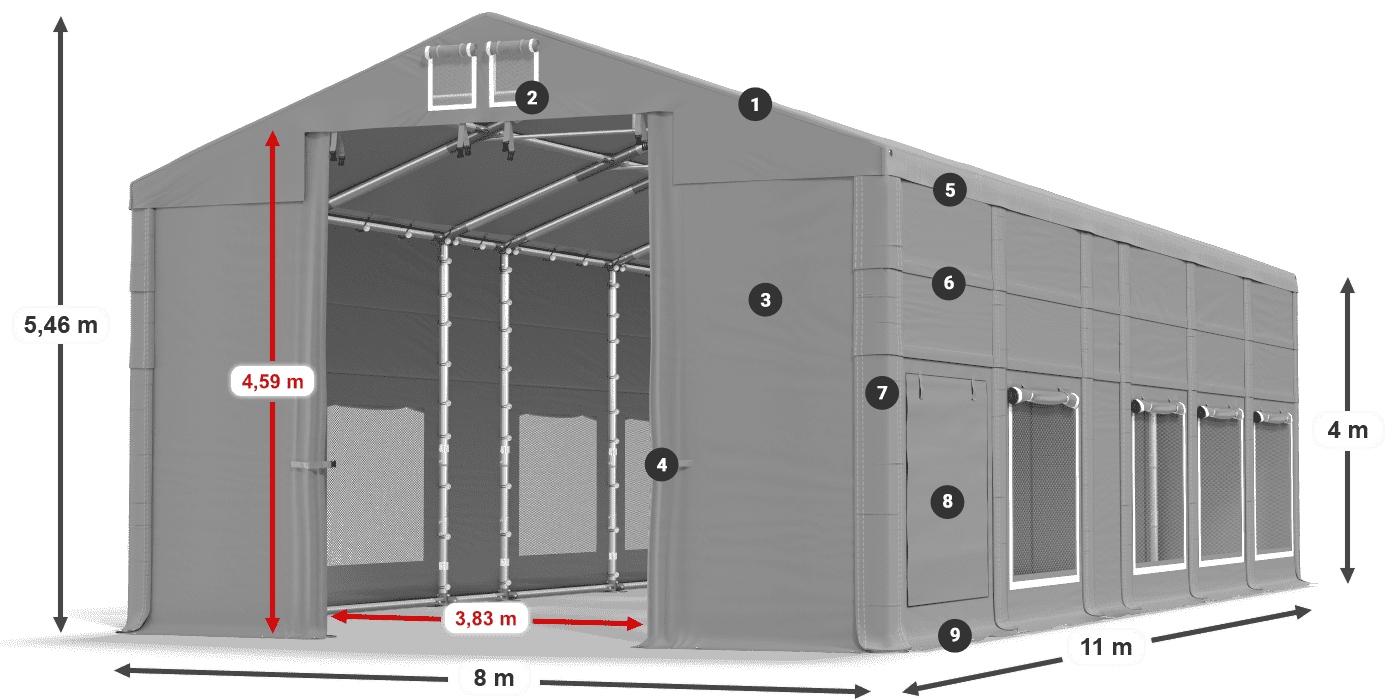 Toit: MS 580 PVC Murs: SD M 500 PVC Légende de 4m