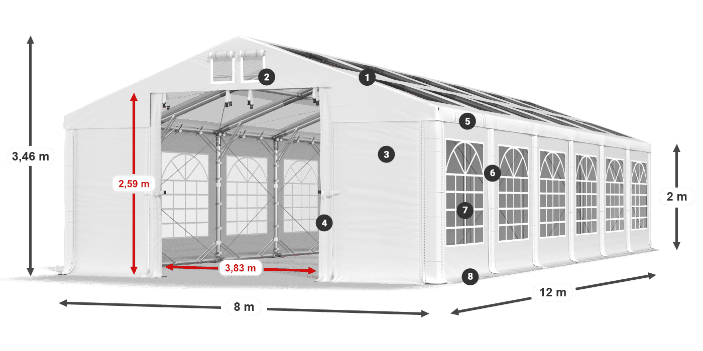 Toit: MS T 580 PVC Murs: FR 620 PVC 2m légende