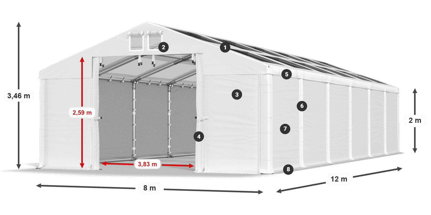 Toit: MS T 580 PVC Murs: FR 620 PVC 2m légende