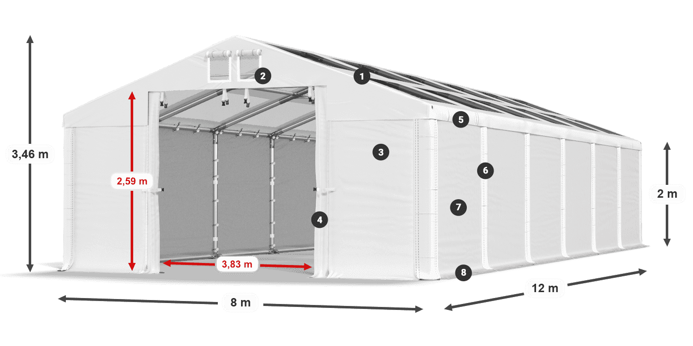 Toit: MS T 580 PVC Murs: SD 500 PVC 2m légende