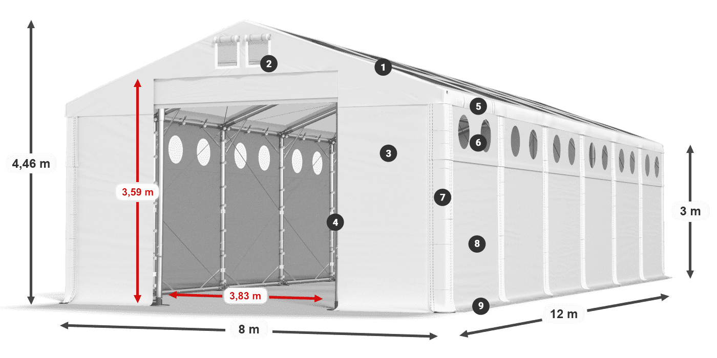 Toit: MS T 580 PVC Murs: FR O 620 PVC 3m légende