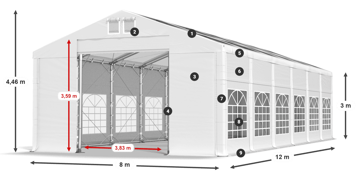 Toit: MS T 580 PVC Murs: FR 620 PVC 3m légende