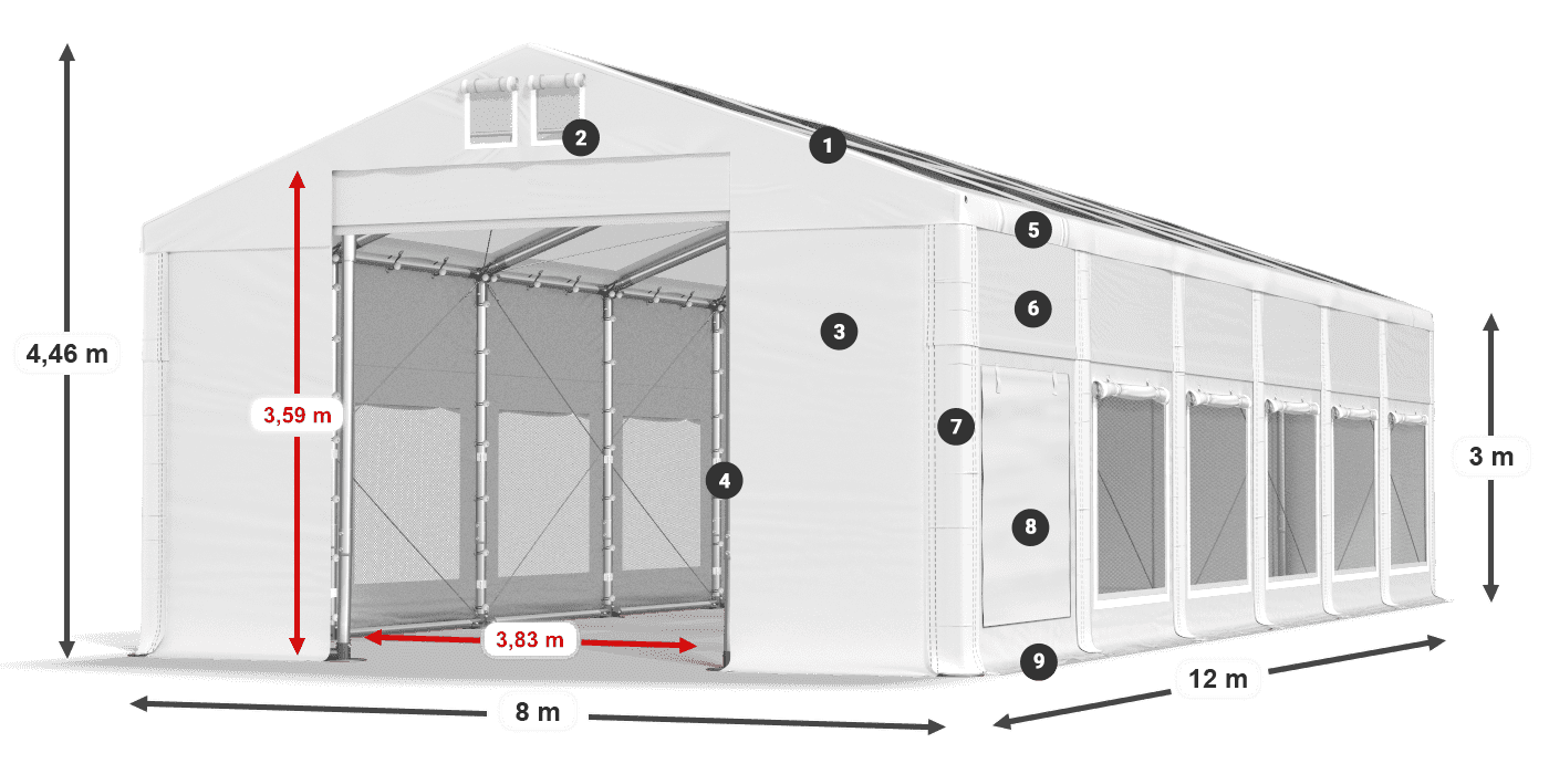 Toit: MS T 580 PVC Murs: SD M 500 PVC 3m légende
