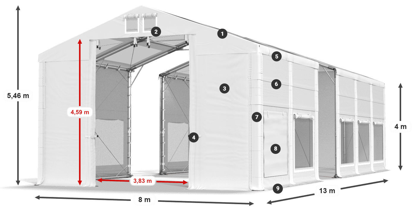 Toit: MS T 580 PVC Murs: SD M 500 PVC Légende de 4m