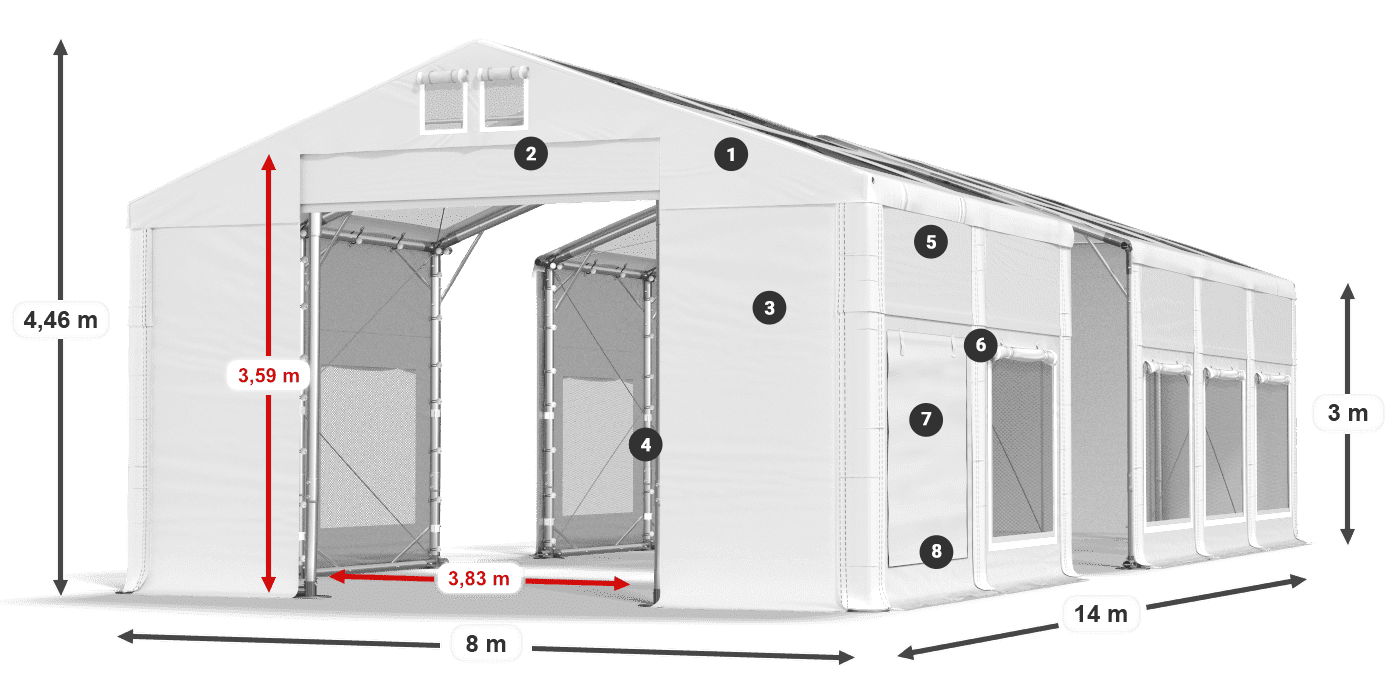 Toit: MS T 580 PVC Murs: SD M 500 PVC 3m légende