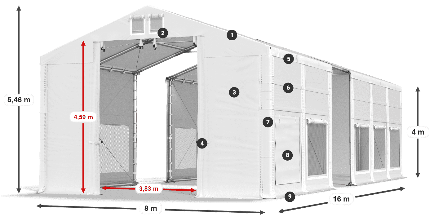 Toit: FR 620 PVC Murs: SD 500 PVC Légende de 4m