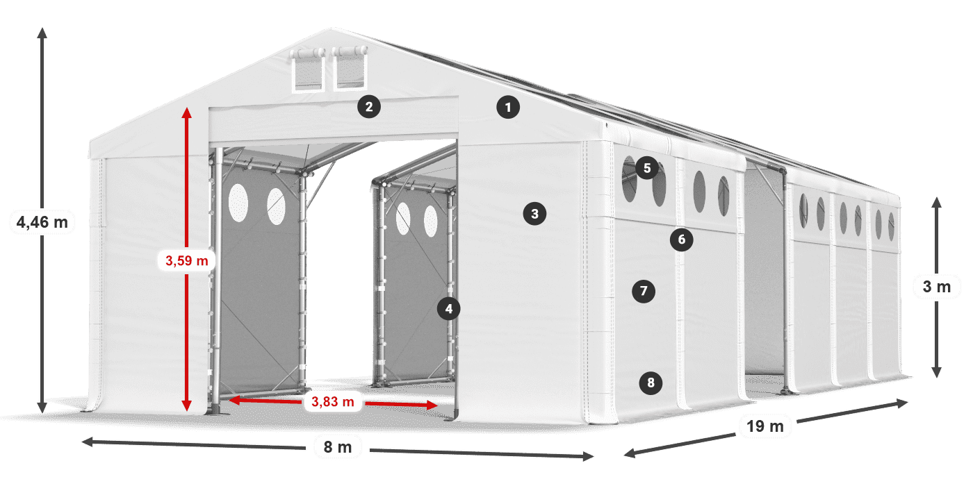 Toit: MS T 580 PVC Murs: SD O 500 PVC 3m légende