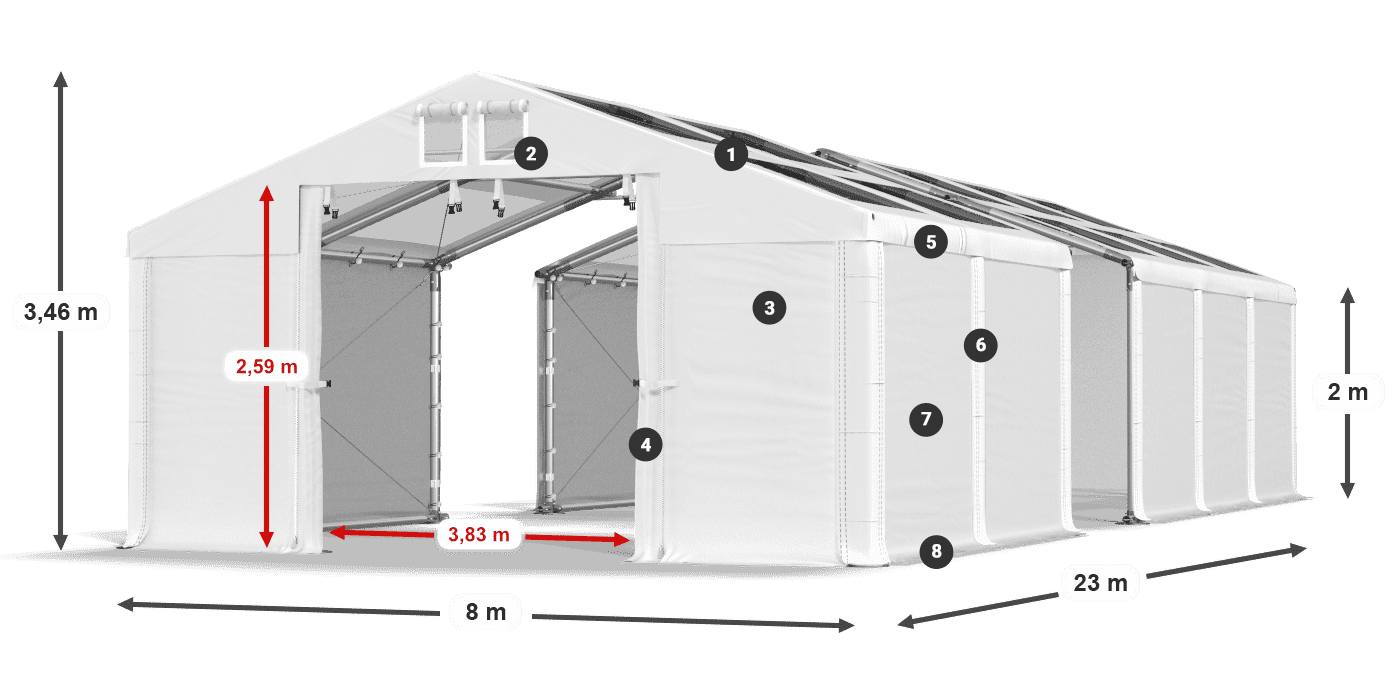 Toit: MS T 580 PVC Murs: FR 620 PVC 2m légende