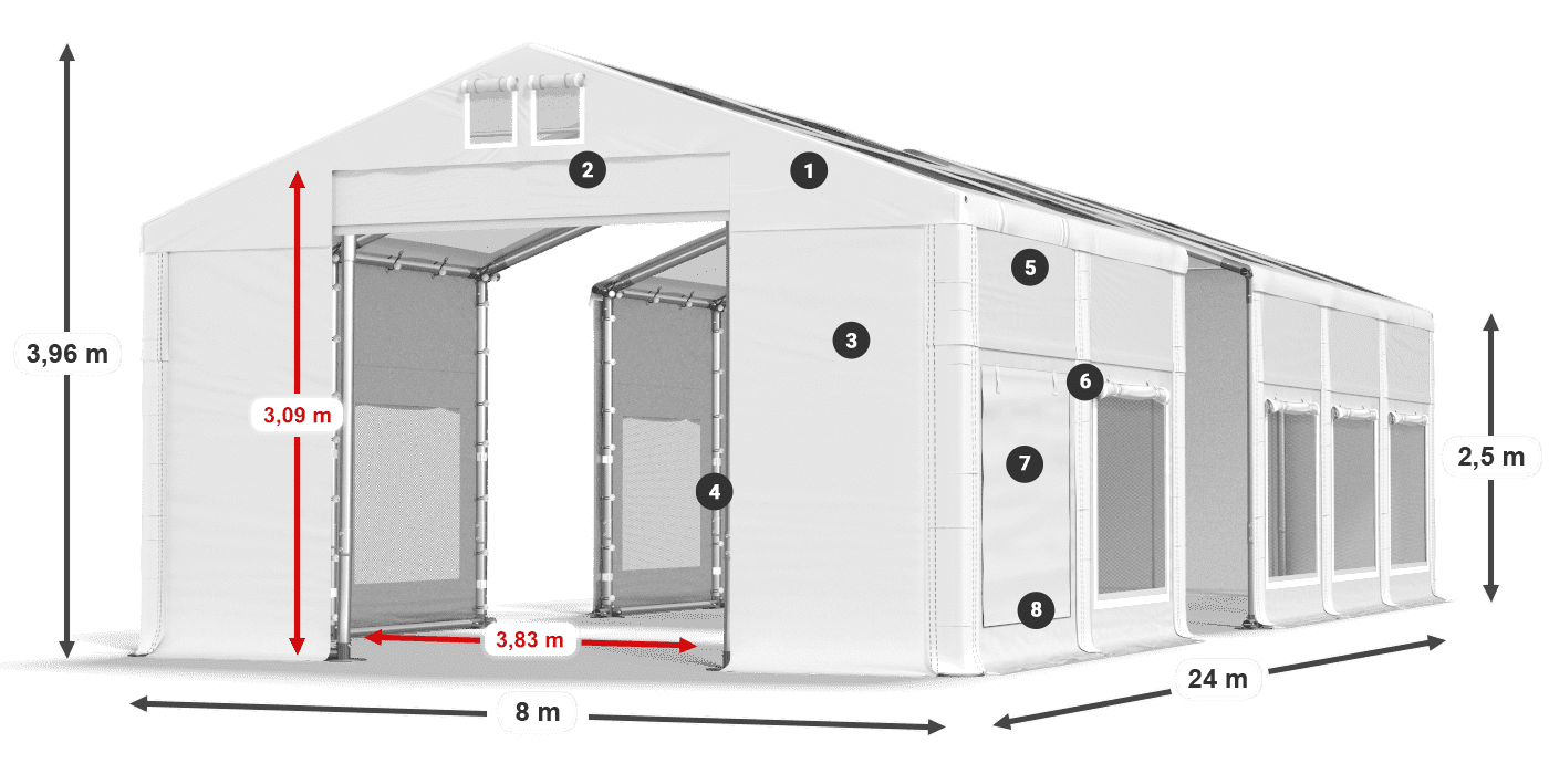 Toit: MS T 580 PVC Murs: SD M 500 PVC Légende de 2,5 m