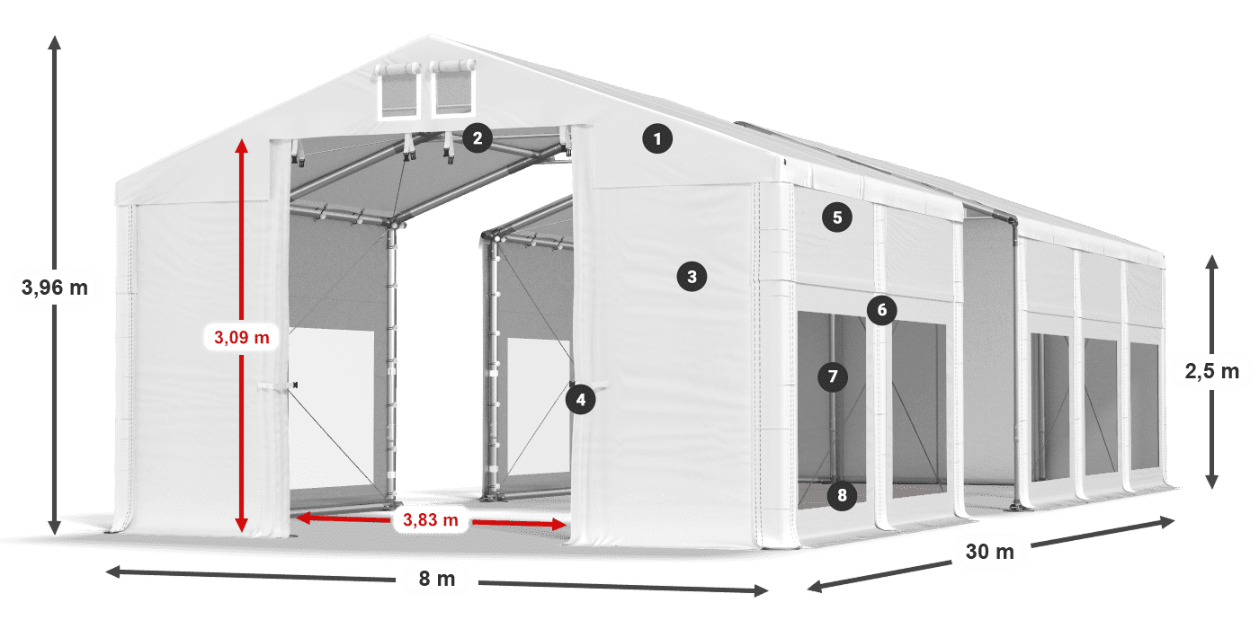 Toit: MS 580 PVC Murs: MS 580 PVC Légende de 2,5 m