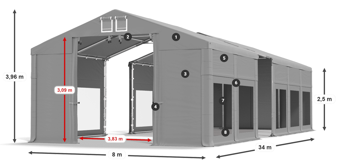 Toit: MS 580 PVC Murs: MS 580 PVC Légende de 2,5 m