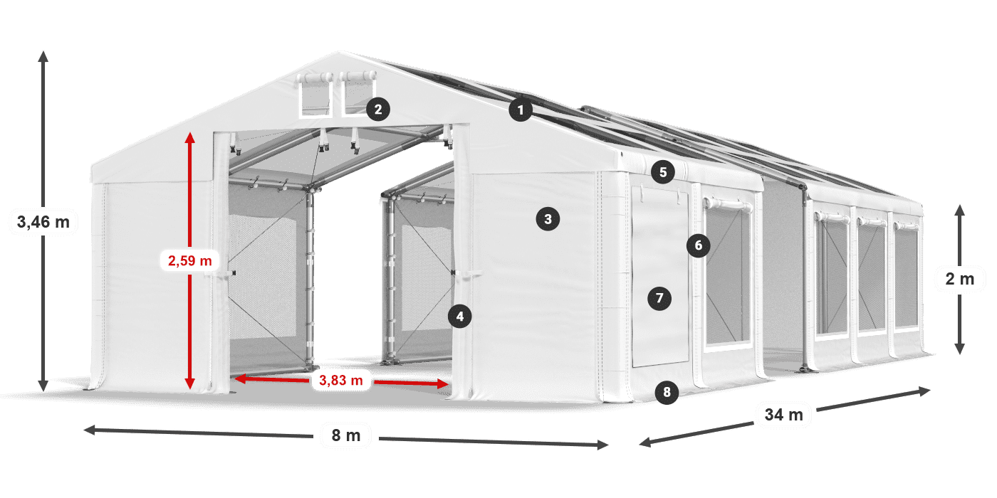 Toit: MS T 580 PVC Murs: SDM 500 PVC 2m légende