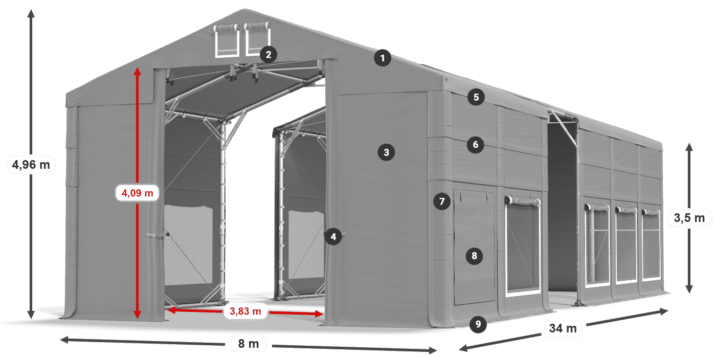 Toit: FR 620 PVC Murs: SD 500 PVC Légende de 3,5 m