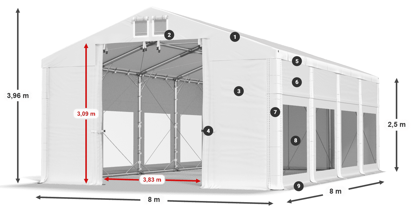 Toit: MS 580 PVC Murs: MS 580 PVC Légende de 2,5 m