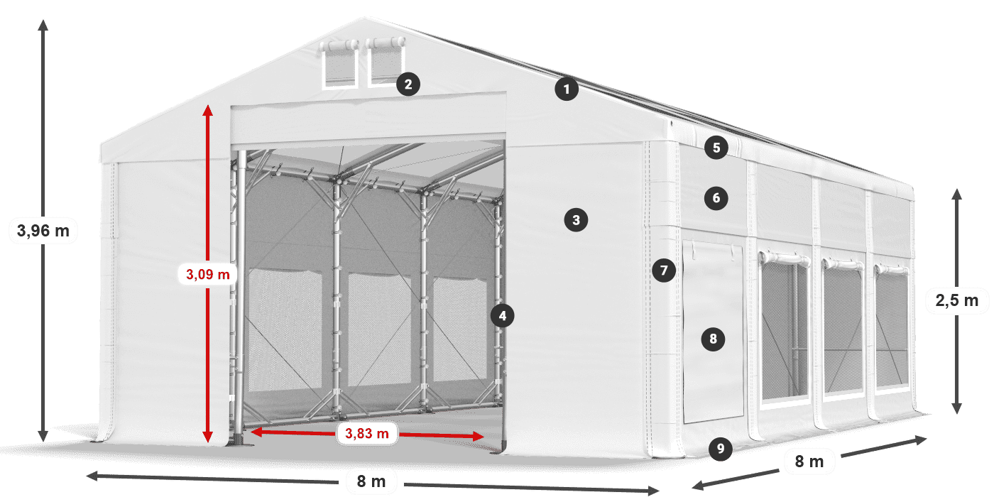 Toit: MS T 580 PVC Murs: SD M 500 PVC Légende de 2,5 m