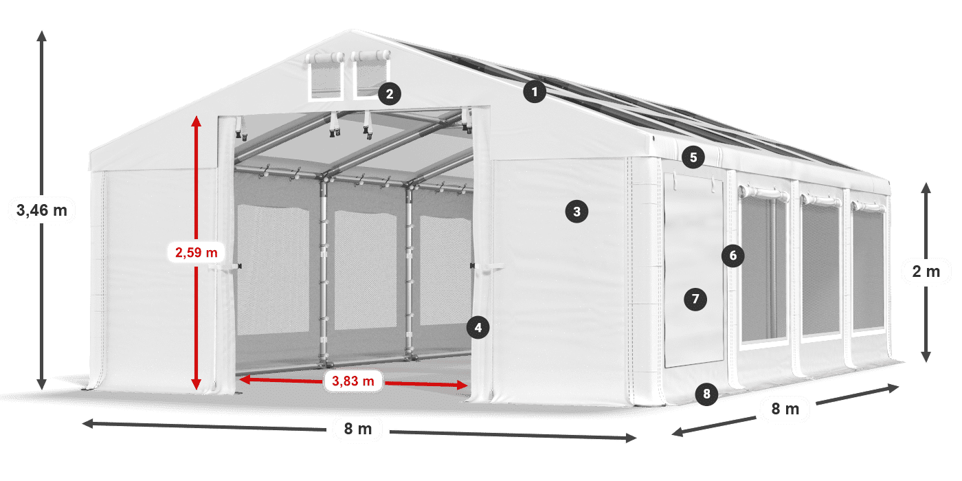 Toit: MS T 580 PVC Murs: SDM 500 PVC 2m légende