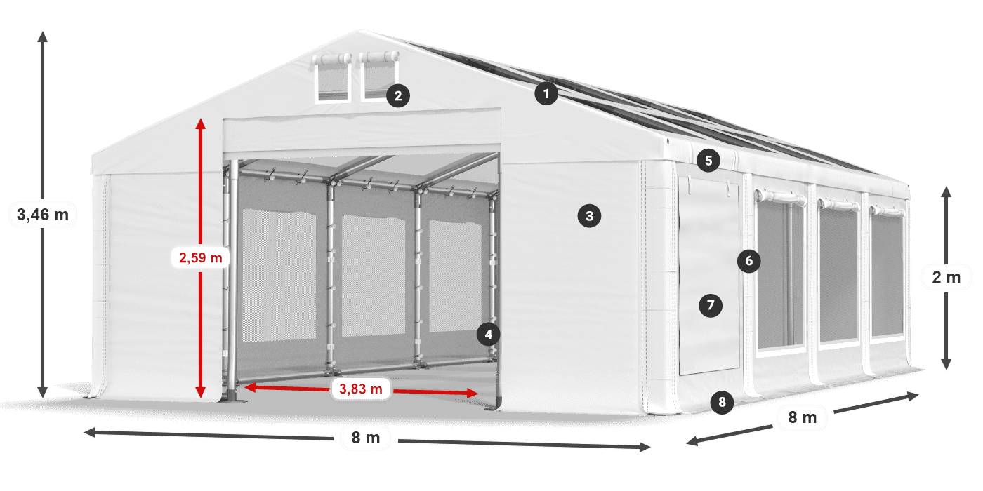 Toit: MS T 580 PVC Murs: SDM 500 PVC 2m légende