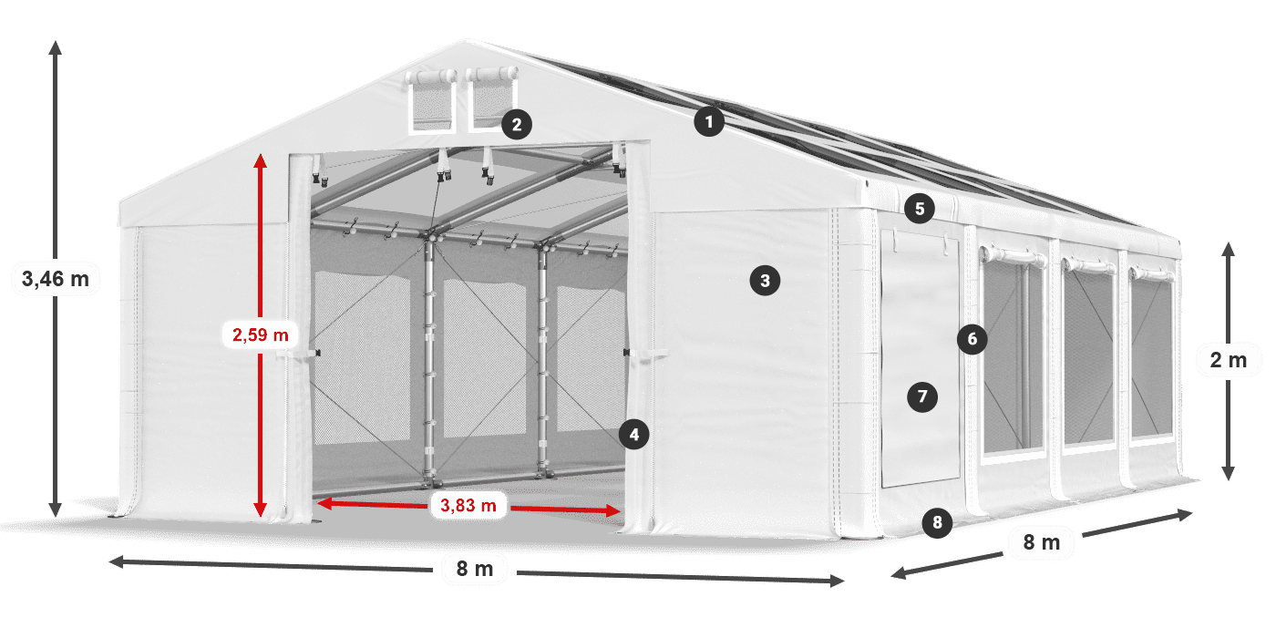 Toit: MS T 580 PVC Murs: SDM 500 PVC 2m légende