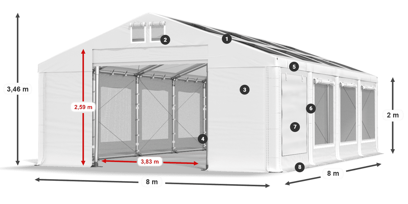 Toit: MS T 580 PVC Murs: SDM 500 PVC 2m légende