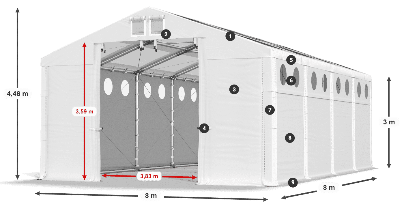 Toit: MS T 580 PVC Murs: MS O 580 PVC 3m légende