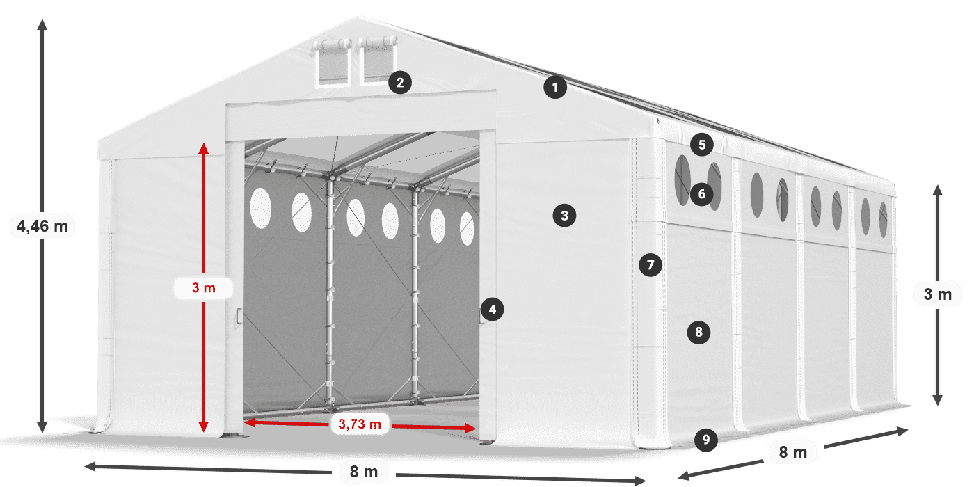 Toit: MS T 580 PVC Murs: SD O 500 PVC 3m légende