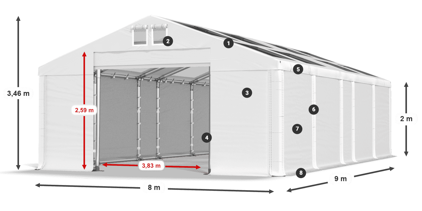 Toit: MS T 580 PVC Murs: FR 620 PVC 2m légende