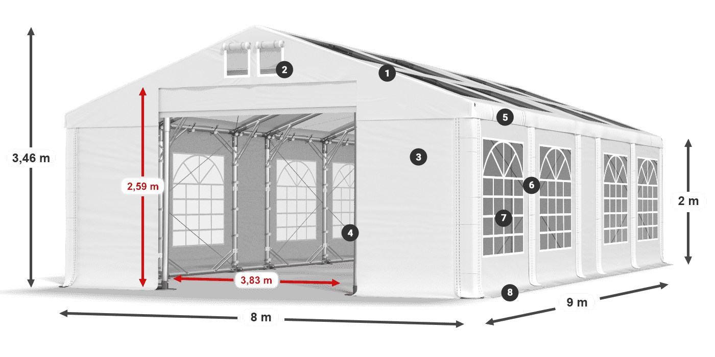 Toit: MS 580 PVC Murs: SD 500 PVC 2m légende