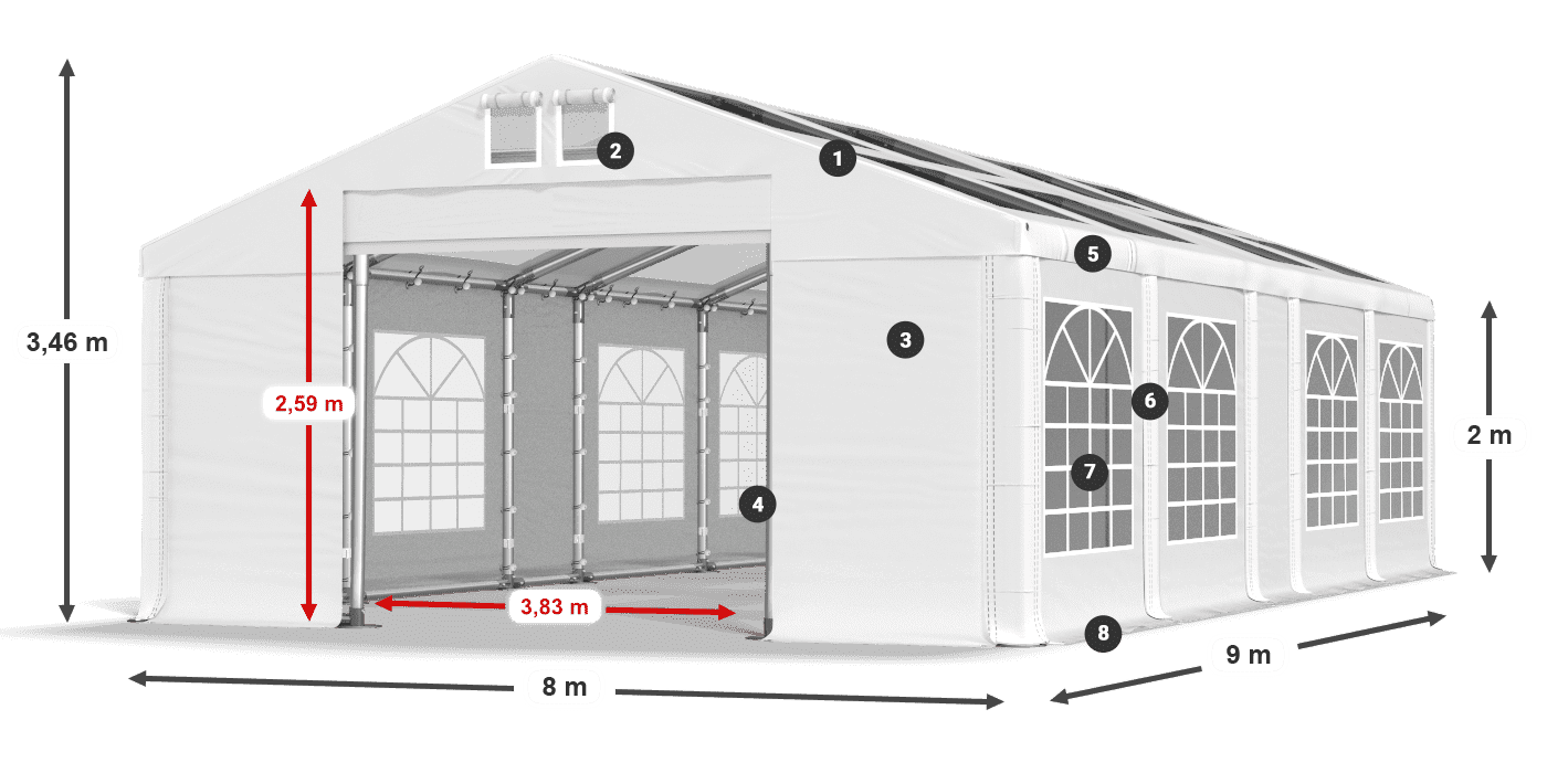 Toit: MS 580 PVC Murs: SD 500 PVC 2m légende