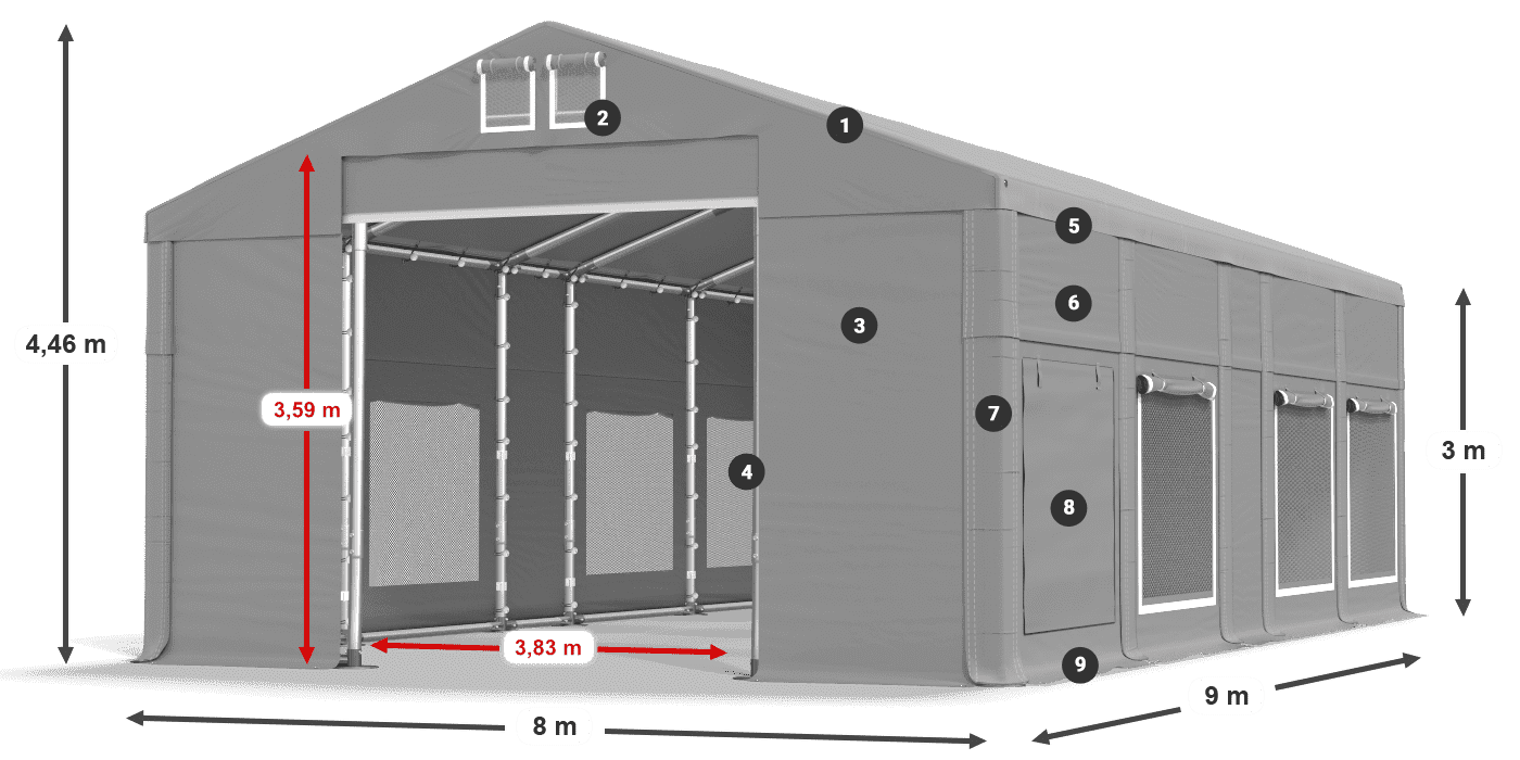 Toit: MS 580 PVC Murs: SD M 500 PVC 3m légende